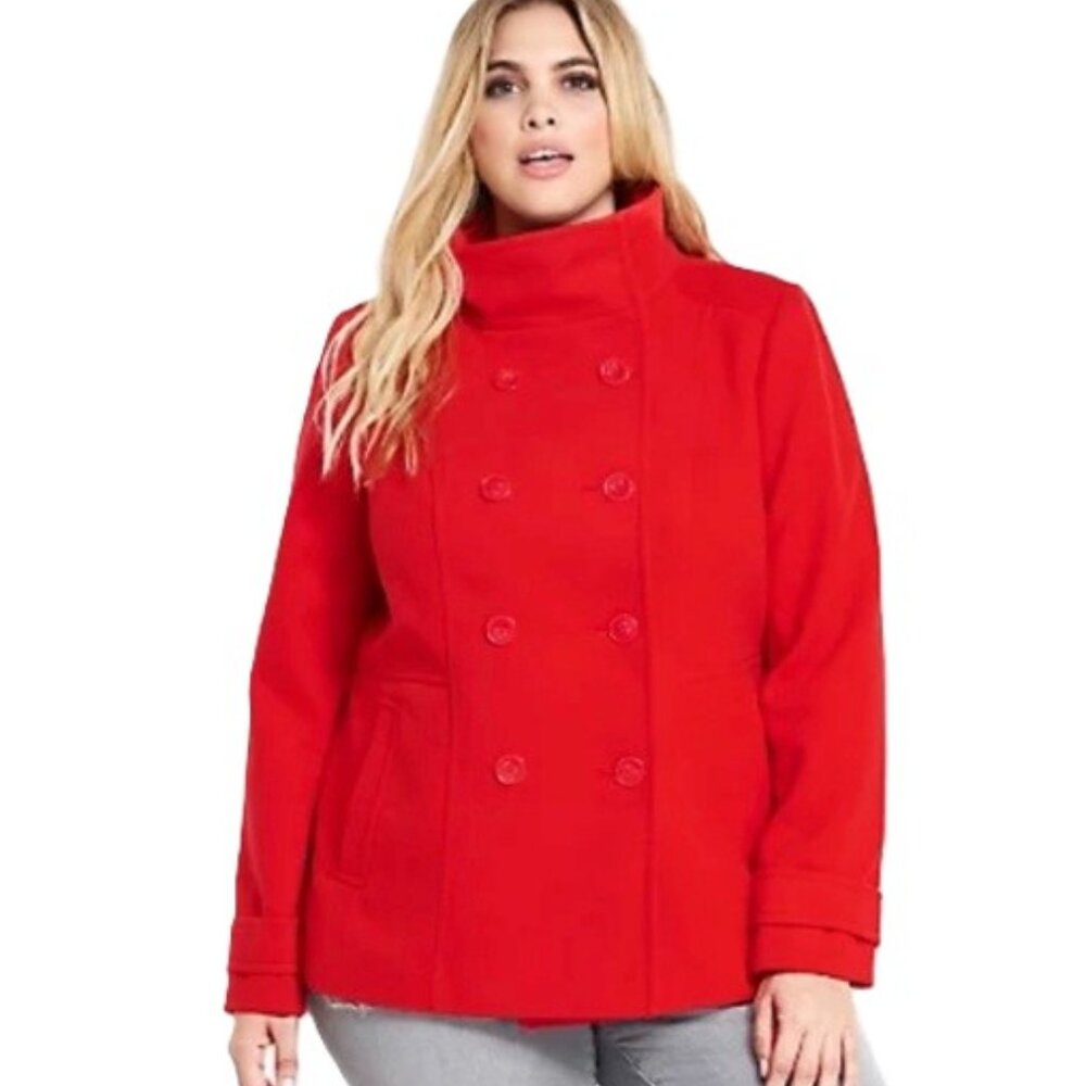 Torrid Pea Coat Double Breasted Red Size 3X Preppy Satin‎ Lining